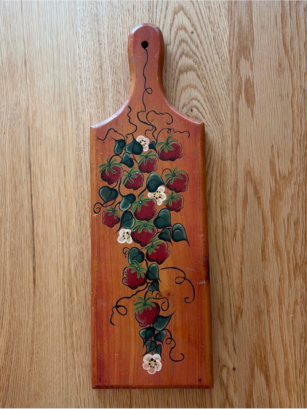Vintage Hand Painted Strawberry Wood Bread Board Tole Folk Art Cottagecore 15”